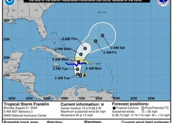 Trayectoria pronosticada de la tormenta tropical Franklin
