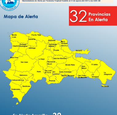 COE coloca todas las provincias en alerta amarilla por tormenta Franklin